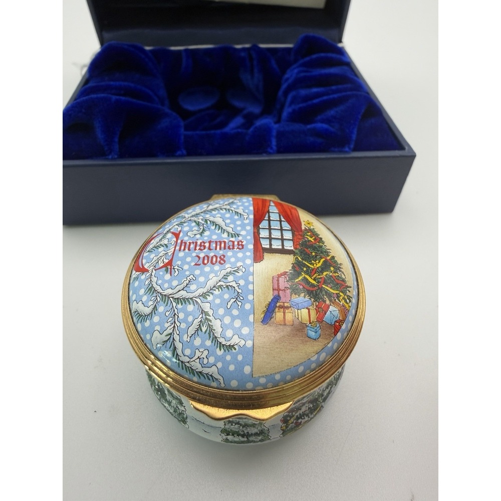 Halcyon Days Christmas 2008 Enamel Trinket Box England w/ Box & Booklet